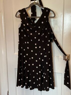 Ralph Lauren black and white Polk-O-dot dress, 14p new